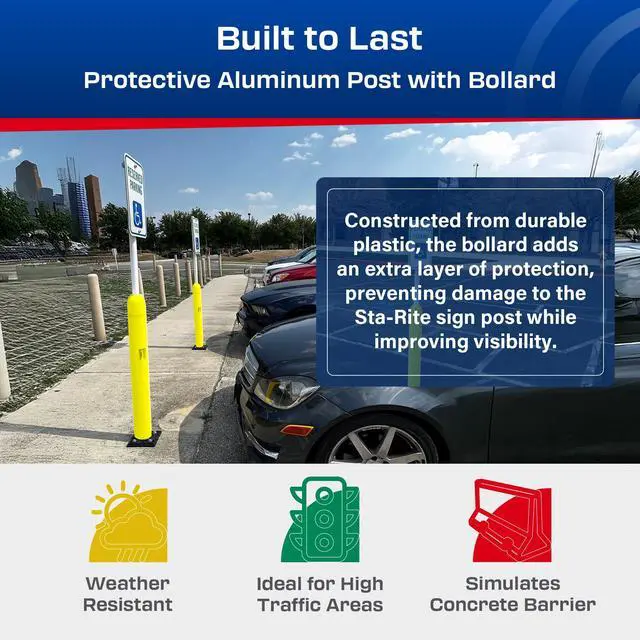 Alt view image 3 of 6 - Impact Recovery - Sta-Rite Flexible Sign Post - Sign Holder - Handicap Parking Signs - Made in the USA - 78 with Yellow Bollard - Reserved Parking Signage