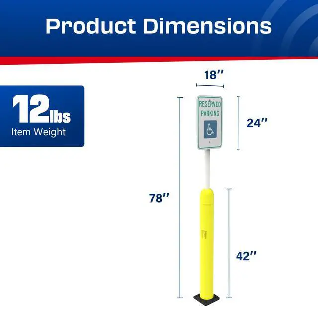 Alt view image 4 of 6 - Impact Recovery - Sta-Rite Flexible Sign Post - Sign Holder - Handicap Parking Signs - Made in the USA - 78 with Yellow Bollard - Reserved Parking Signage