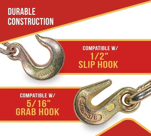 Alt view image 2 of 6 - (4 Pack) 5/16"- 3/8" Heavy Duty Ratchet Chain Binder w/ 3/8" Grab Hook & 1/2" Slip Hook, 5,400 Lbs WLL - Tie Down Hauling Load Binders for Flatbed Trailers