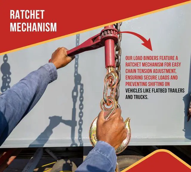 Alt view image 3 of 6 - (4 Pack) 5/16"- 3/8" Heavy Duty Ratchet Chain Binder w/ 3/8" Grab Hook & 1/2" Slip Hook, 5,400 Lbs WLL - Tie Down Hauling Load Binders for Flatbed Trailers