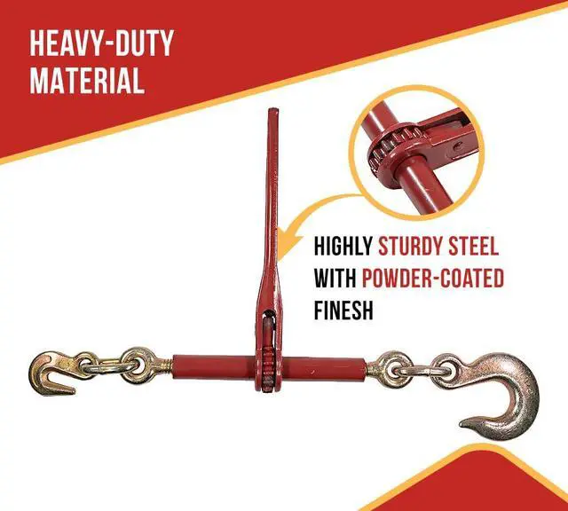 Alt view image 4 of 6 - (4 Pack) 5/16"- 3/8" Heavy Duty Ratchet Chain Binder w/ 3/8" Grab Hook & 1/2" Slip Hook, 5,400 Lbs WLL - Tie Down Hauling Load Binders for Flatbed Trailers