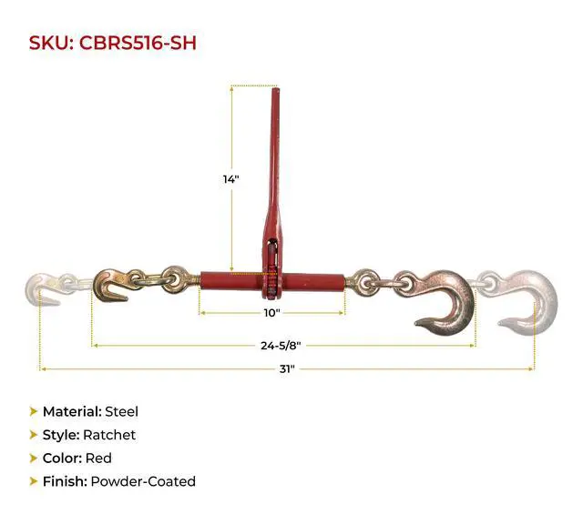 Alt view image 6 of 6 - (4 Pack) 5/16"- 3/8" Heavy Duty Ratchet Chain Binder w/ 3/8" Grab Hook & 1/2" Slip Hook, 5,400 Lbs WLL - Tie Down Hauling Load Binders for Flatbed Trailers