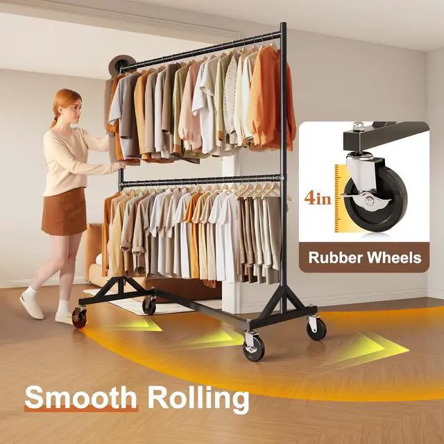 Alt view image 2 of 6 - Z Rack for Clothing Heavy Duty Clothes Rack Hold 550 LBS Commercial Garment Rack with Wheels Rolling Portable Z Base Rack for Bedroom, Laundry Room, Black, 22.8"D x 62.6"W x 87.8"H, 2 Packs