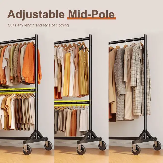 Alt view image 4 of 6 - Z Rack for Clothing Heavy Duty Clothes Rack Hold 550 LBS Commercial Garment Rack with Wheels Rolling Portable Z Base Rack for Bedroom, Laundry Room, Black, 22.8"D x 62.6"W x 87.8"H, 2 Packs