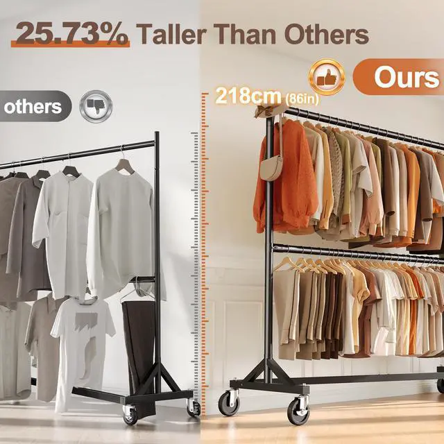 Alt view image 5 of 6 - Z Rack for Clothing Heavy Duty Clothes Rack Hold 550 LBS Commercial Garment Rack with Wheels Rolling Portable Z Base Rack for Bedroom, Laundry Room, Black, 22.8"D x 62.6"W x 87.8"H, 2 Packs
