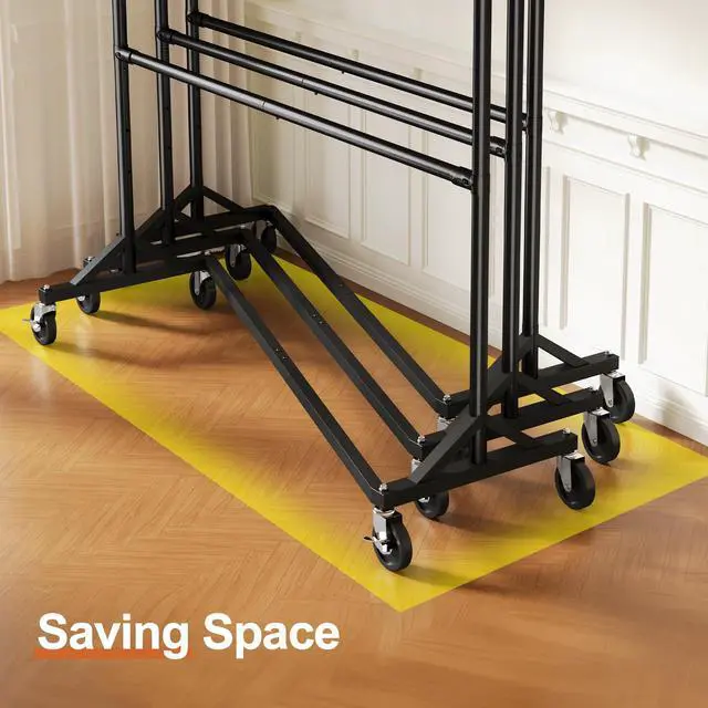 Alt view image 6 of 6 - Z Rack for Clothing Heavy Duty Clothes Rack Hold 550 LBS Commercial Garment Rack with Wheels Rolling Portable Z Base Rack for Bedroom, Laundry Room, Black, 22.8"D x 62.6"W x 87.8"H, 2 Packs