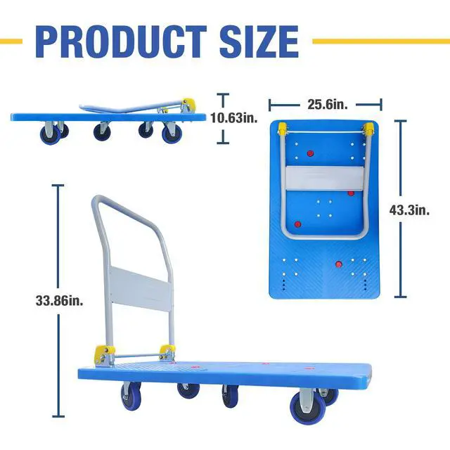 Alt view image 2 of 6 - 1320lbs Flatbed Cart - Heavy Duty Foldable Platform Hand Truck with 360°Swivel Wheels Loading & Storage