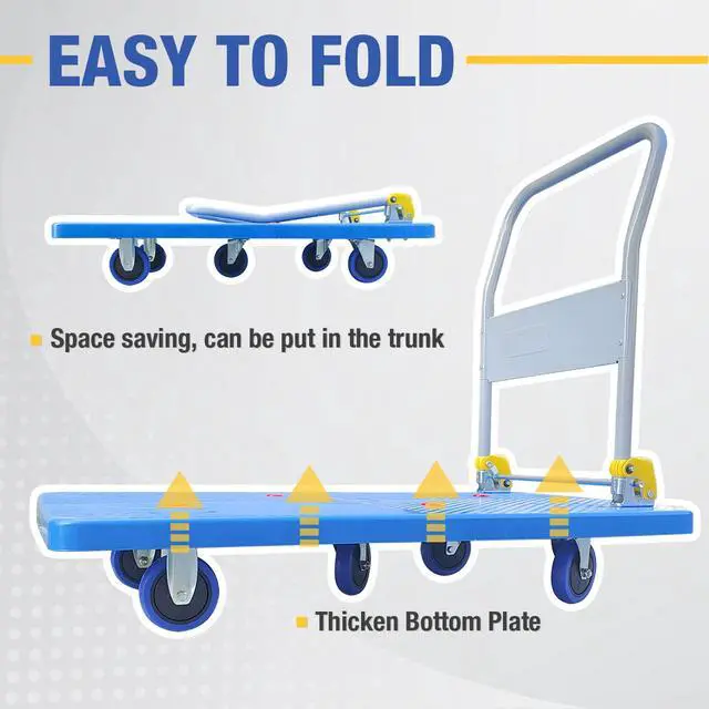 Alt view image 5 of 6 - 1320lbs Flatbed Cart - Heavy Duty Foldable Platform Hand Truck with 360°Swivel Wheels Loading & Storage