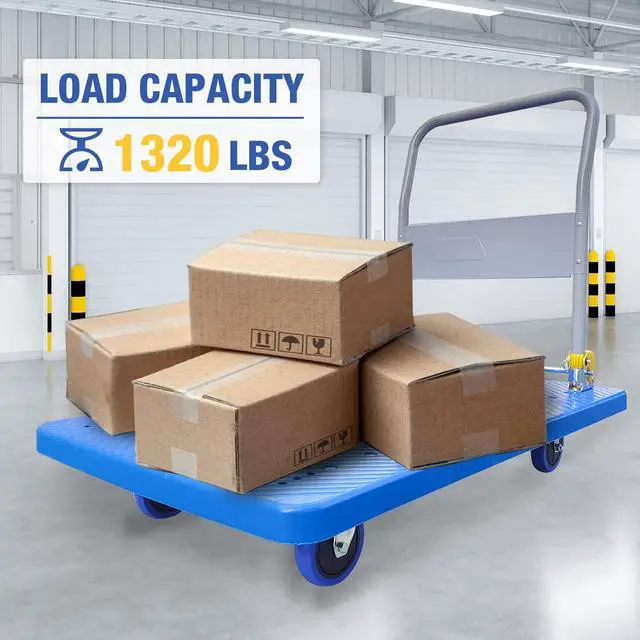 Alt view image 6 of 6 - 1320lbs Flatbed Cart - Heavy Duty Foldable Platform Hand Truck with 360°Swivel Wheels Loading & Storage