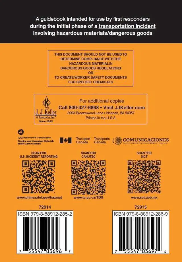 Alt view image 6 of 6 - 2024 Emergency Response Guidebook (ERG), Soft Bound, 5.5 x 7.5", English, 25-Pack, J. J. Keller & Associates, Inc