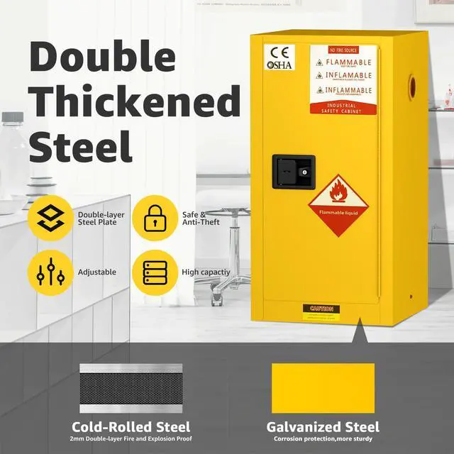 Alt view image 3 of 6 - 40 Gallon Flammable Storage Cabinet 35"x25"x21", Galvanized Steel, Flammable Safety Cabinet with Adjustable Shelf for Industrial and Home Use