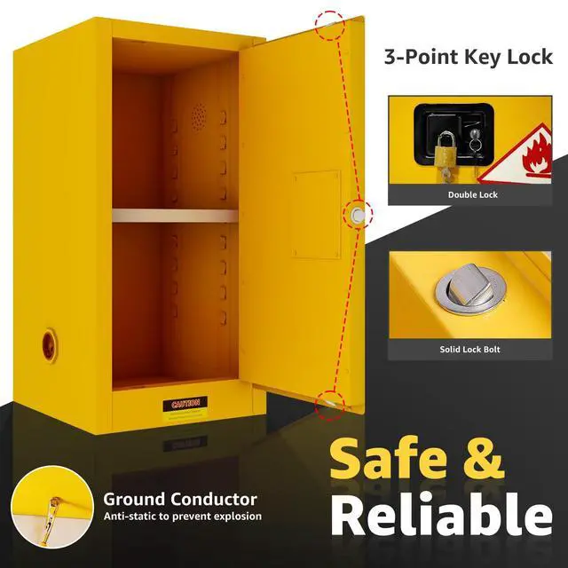 Alt view image 4 of 6 - 40 Gallon Flammable Storage Cabinet 35"x25"x21", Galvanized Steel, Flammable Safety Cabinet with Adjustable Shelf for Industrial and Home Use
