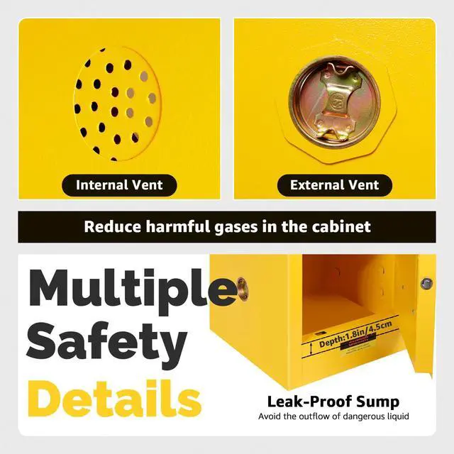 Alt view image 6 of 6 - 40 Gallon Flammable Storage Cabinet 35"x25"x21", Galvanized Steel, Flammable Safety Cabinet with Adjustable Shelf for Industrial and Home Use