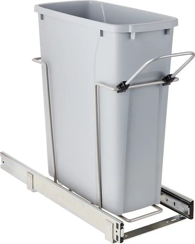 Main image of in-Cabinet Pull Out Trash Can, 20-Qt., Bottom-Mount Cabinet Installation, Requires Min 8-in Opening, 20.5 in x 8.5 in x 17.5 in, RS-PSW9-1-20-P, Platinum