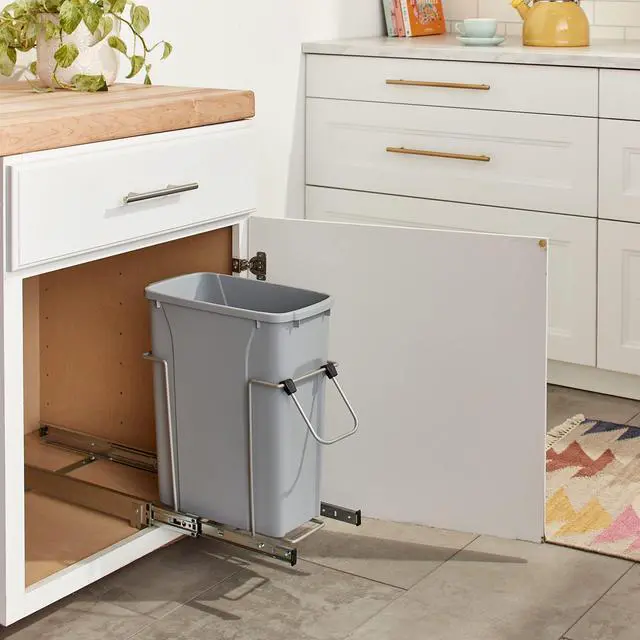 Alt view image 2 of 6 - in-Cabinet Pull Out Trash Can, 20-Qt., Bottom-Mount Cabinet Installation, Requires Min 8-in Opening, 20.5 in x 8.5 in x 17.5 in, RS-PSW9-1-20-P, Platinum
