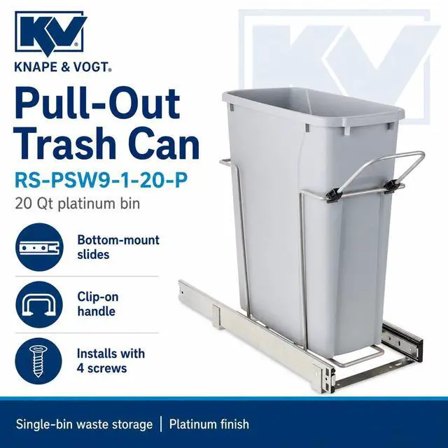 Alt view image 3 of 6 - in-Cabinet Pull Out Trash Can, 20-Qt., Bottom-Mount Cabinet Installation, Requires Min 8-in Opening, 20.5 in x 8.5 in x 17.5 in, RS-PSW9-1-20-P, Platinum