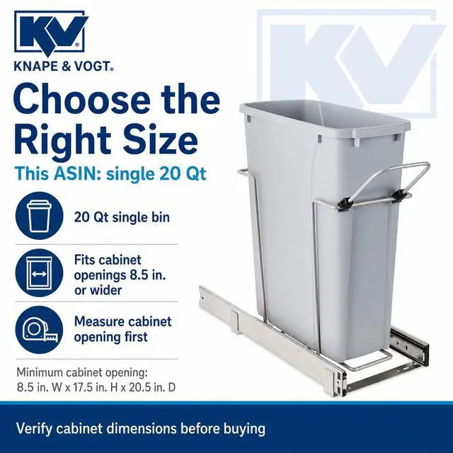 Alt view image 4 of 6 - in-Cabinet Pull Out Trash Can, 20-Qt., Bottom-Mount Cabinet Installation, Requires Min 8-in Opening, 20.5 in x 8.5 in x 17.5 in, RS-PSW9-1-20-P, Platinum