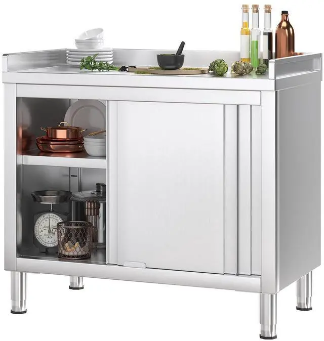 Main image of Stainless Steel Cabinet with Baffle 39"x20", Commercial Kitchen Work Table for Prep&Work, Kitchen Cabinet with Sliding Doors,Heavy Duty Prep Table for Restaurant,Garage,Warehouse