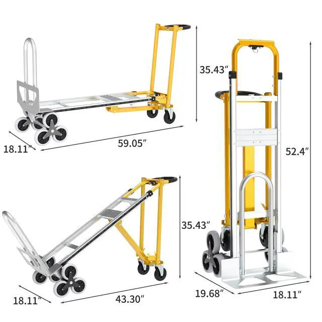 Alt view image 3 of 6 - Stair Climbing Hand Truck, Heavy Duty 1000LBS 4-in-1 Aluminum Convertible Dolly Cart, Appliance Dolly Industrial Platform Stair Dolly Handtruck with Wheels for Moving, Office, Logistics, Shopping