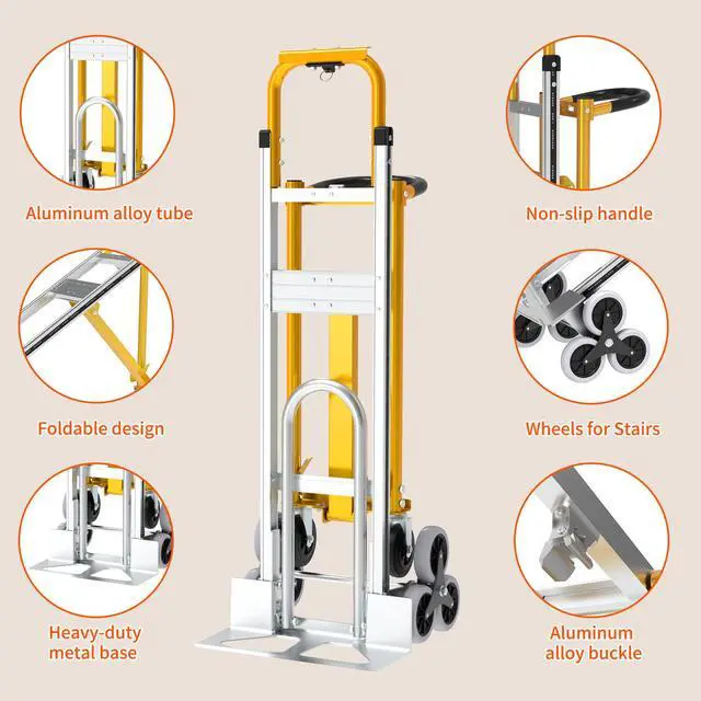 Alt view image 5 of 6 - Stair Climbing Hand Truck, Heavy Duty 1000LBS 4-in-1 Aluminum Convertible Dolly Cart, Appliance Dolly Industrial Platform Stair Dolly Handtruck with Wheels for Moving, Office, Logistics, Shopping