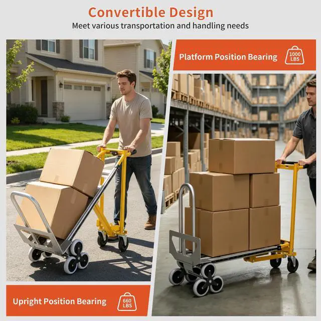 Alt view image 6 of 6 - Stair Climbing Hand Truck, Heavy Duty 1000LBS 4-in-1 Aluminum Convertible Dolly Cart, Appliance Dolly Industrial Platform Stair Dolly Handtruck with Wheels for Moving, Office, Logistics, Shopping