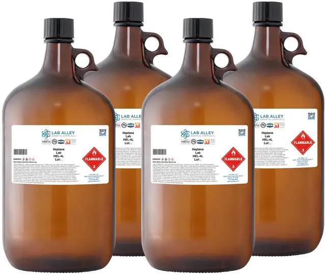 Main image of Heptane Lab Grade Solvent, n-Heptane Chemical Solvent for Cleaning, Sample Preparation & Nonpolar Applications,16 Liters (Pack of 4 x 4 Liter Bottles)