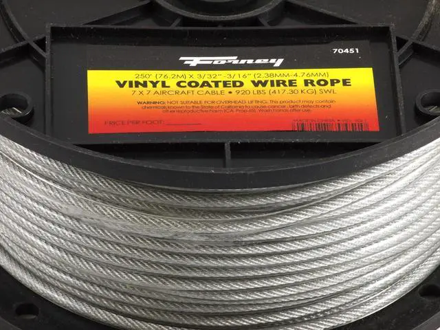 Alt view image 2 of 6 - 70451 Wire Rope, Vinyl Coated Aircraft Cable, Silver, 250-Feet-by 3/32-Inch thru 3/16-Inch