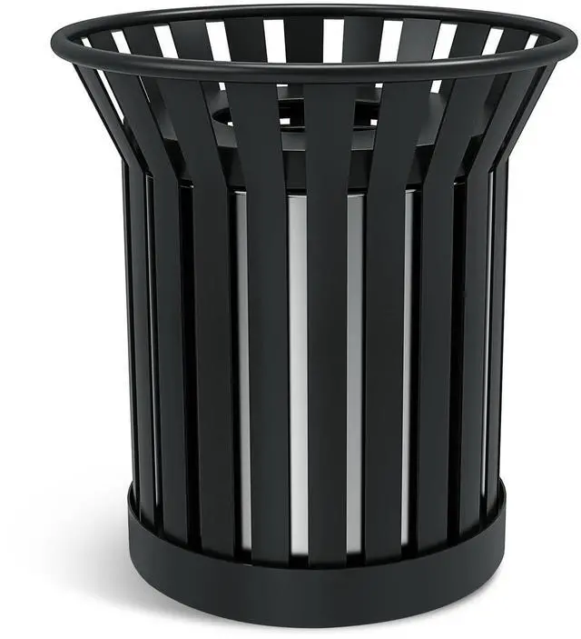 Main image of 25.2IN Large Round Large Outdoor Trash Can, Heavy Duty Metal Slatted Garbage Can Outdoor, All Weather Resistant Commercial Garbage Cans, Waste Receptacle in Park, School, Beach, Patio Black
