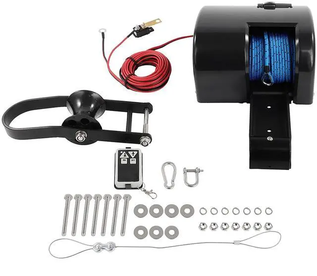 Main image of 35lb Electric Winch, 12V Boat Anchor Winch-Marine Saltwater Anchor Windlass Kit with Remote Control & 100-feet of Pre- Rope for Speedboats, Wench-Anchors - Complete Set Black