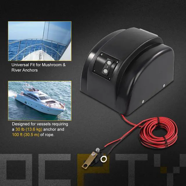 Alt view image 5 of 6 - 35lb Electric Winch, 12V Boat Anchor Winch-Marine Saltwater Anchor Windlass Kit with Remote Control & 100-feet of Pre- Rope for Speedboats, Wench-Anchors - Complete Set Black
