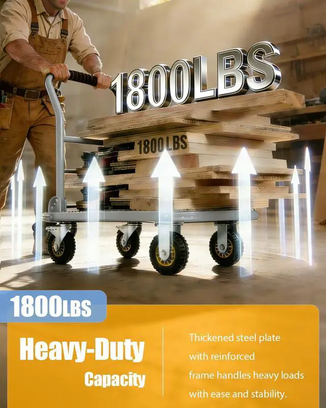 Alt view image 2 of 6 - Heavy Duty Platform Truck Cart, 1800LBS Capacity Steel Flatbed Dolly, 36"x24" Large Utility Cart with 6" Swivel Wheels with Brakes, Foldable Hand Truck for Warehouse, Garage, Shipping & Moving