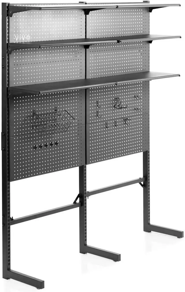 Main image of Freestanding Modular Steel Pegboard System, 74 inch High Magnetic Accessory Organizer for Home and Office, Black, PP-2-PB058