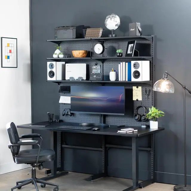 Alt view image 2 of 6 - Freestanding Modular Steel Pegboard System, 74 inch High Magnetic Accessory Organizer for Home and Office, Black, PP-2-PB058