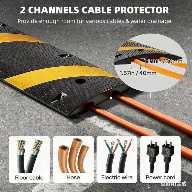 Alt view image 5 of 6 - 7 FT Rubber Speed Bump with 4 End Caps, 84" Speed Bumps for Driveway 2 Pack, 25,000 Lbs Capacity Heavy Duty Speed Hump for Low Cars, RVs, Parking Lots, Residential Streets, Asphalt, Concrete, Gravel