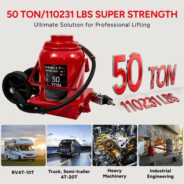 Alt view image 2 of 6 - Air Hydraulic Bottle Jack, 50 Ton (110000) lbs Hydraulic Bottle Jack with 10.43''-19.88'' Lifting Range & Manual Hand Pump, for Pickup, Truck, RV, Auto Repair
