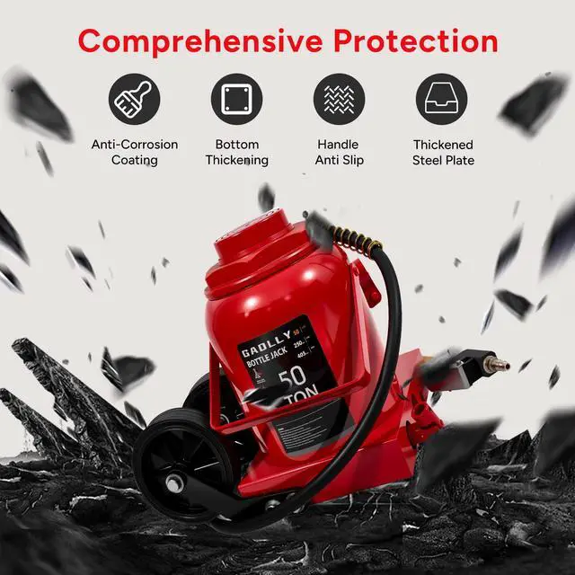 Alt view image 3 of 6 - Air Hydraulic Bottle Jack, 50 Ton (110000) lbs Hydraulic Bottle Jack with 10.43''-19.88'' Lifting Range & Manual Hand Pump, for Pickup, Truck, RV, Auto Repair