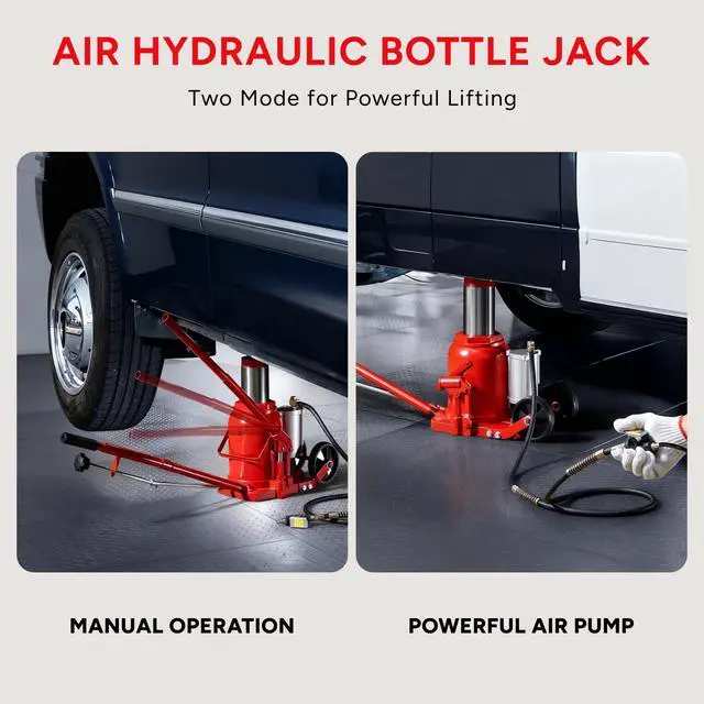 Alt view image 4 of 6 - Air Hydraulic Bottle Jack, 50 Ton (110000) lbs Hydraulic Bottle Jack with 10.43''-19.88'' Lifting Range & Manual Hand Pump, for Pickup, Truck, RV, Auto Repair