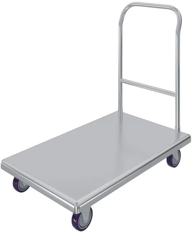 Main image of Stainless Steel Platform Transport Cart 21.5in. x 35in. x 34in. with Push Handle, 4in. Fixed and Swivel Plate Casters, Cart for Commercial Kitchen, Warehouse and Utility Transport