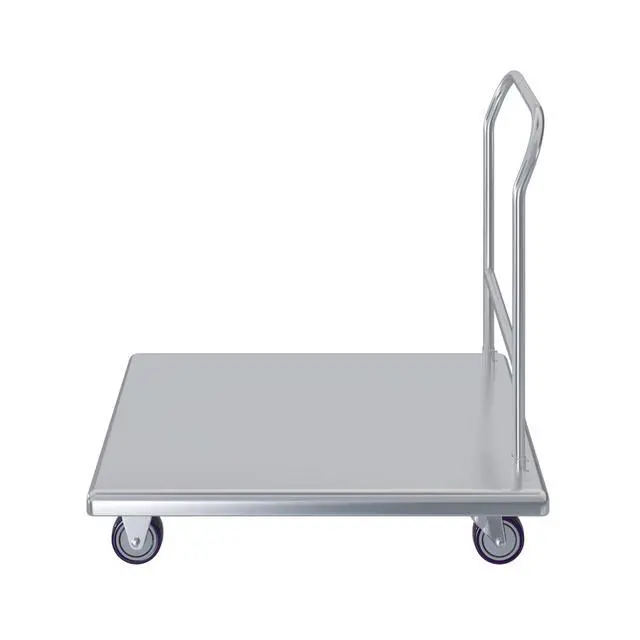 Alt view image 2 of 6 - Stainless Steel Platform Transport Cart 21.5in. x 35in. x 34in. with Push Handle, 4in. Fixed and Swivel Plate Casters, Cart for Commercial Kitchen, Warehouse and Utility Transport