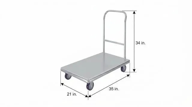 Alt view image 3 of 6 - Stainless Steel Platform Transport Cart 21.5in. x 35in. x 34in. with Push Handle, 4in. Fixed and Swivel Plate Casters, Cart for Commercial Kitchen, Warehouse and Utility Transport