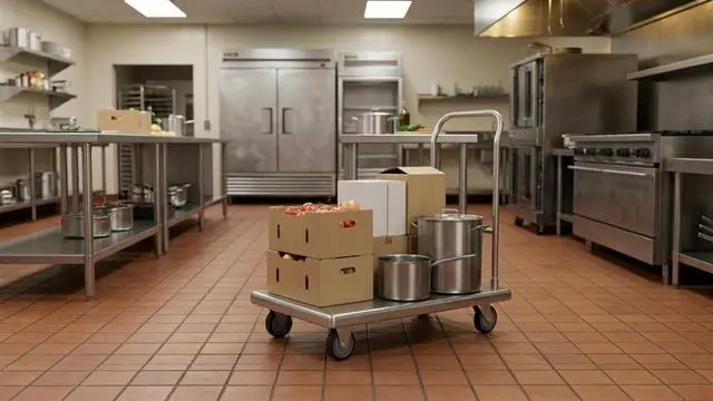 Alt view image 5 of 6 - Stainless Steel Platform Transport Cart 21.5in. x 35in. x 34in. with Push Handle, 4in. Fixed and Swivel Plate Casters, Cart for Commercial Kitchen, Warehouse and Utility Transport