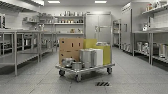 Alt view image 6 of 6 - Stainless Steel Platform Transport Cart 21.5in. x 35in. x 34in. with Push Handle, 4in. Fixed and Swivel Plate Casters, Cart for Commercial Kitchen, Warehouse and Utility Transport