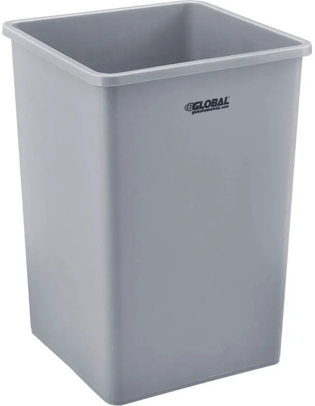 Main image of Square Plastic Garbage Can, 35 Gallon Capacity, Indoor/Outdoor Rated, 19-1/2"W x 19-1/2"D x 27-4/5"H, Utility Trash Can, No Lid, Gray