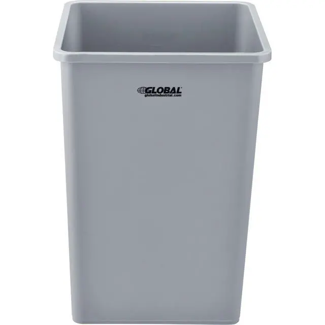Alt view image 2 of 5 - Square Plastic Garbage Can, 35 Gallon Capacity, Indoor/Outdoor Rated, 19-1/2"W x 19-1/2"D x 27-4/5"H, Utility Trash Can, No Lid, Gray