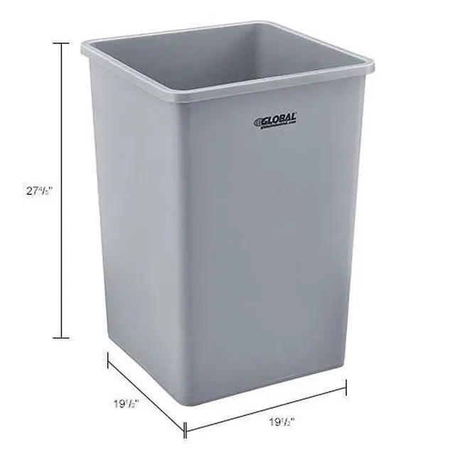 Alt view image 5 of 5 - Square Plastic Garbage Can, 35 Gallon Capacity, Indoor/Outdoor Rated, 19-1/2"W x 19-1/2"D x 27-4/5"H, Utility Trash Can, No Lid, Gray