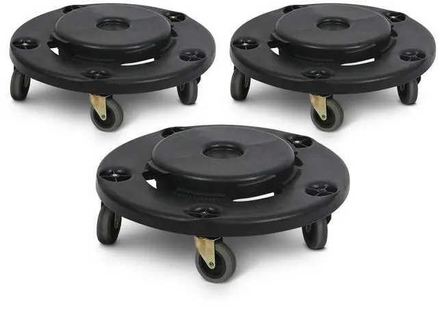 Main image of Trash Can Dolly with Wheels Black Garbage Can Wheels Transports 20 Gallon 32 Gallon 44 Gallon and 55 Gallon Brute Trash Can Dolly for Restaurants Offices Commercial Environments, 3 Pack