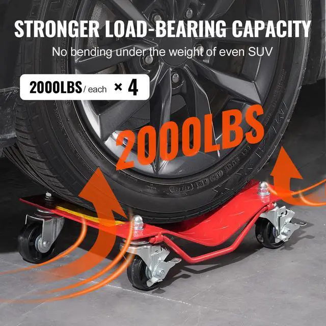 Alt view image 3 of 6 - Wheel Dolly, 8000 lbs Capacity Heavy-Duty Steel Car Mover, Wheel Dolly Car Tire Stake Set with Brakes, Vehicle Moving Cart Moving Cars, Trucks, Trailers, Motorcycles, and Boats, Set of 4, Red
