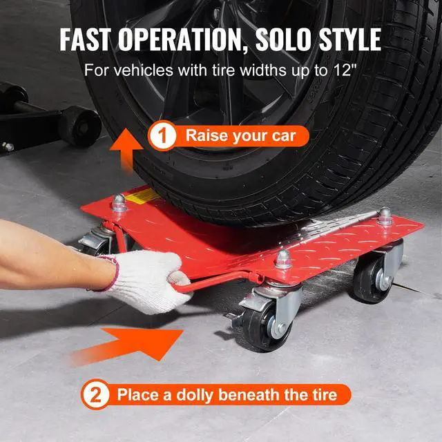 Alt view image 6 of 6 - Wheel Dolly, 8000 lbs Capacity Heavy-Duty Steel Car Mover, Wheel Dolly Car Tire Stake Set with Brakes, Vehicle Moving Cart Moving Cars, Trucks, Trailers, Motorcycles, and Boats, Set of 4, Red
