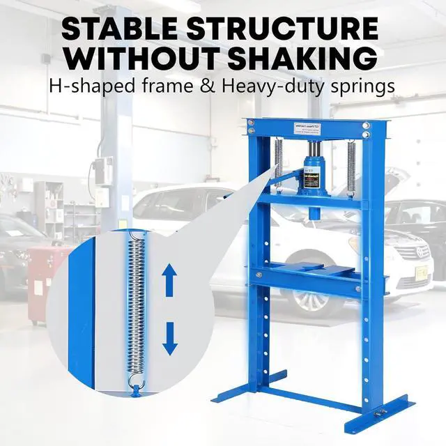Alt view image 2 of 6 - 12-Ton Hydraulic h-Frame Shop Press with Adjustable Worktable & Press Plates | Heavy-Duty Press for Bending Straightening Bearing Installation | Ideal for Auto Repair Garages & Workshops,Blue