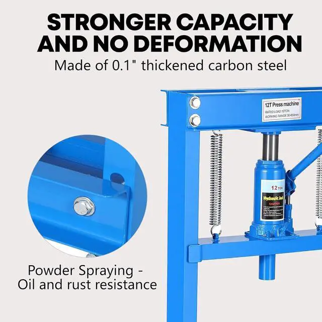 Alt view image 5 of 6 - 12-Ton Hydraulic h-Frame Shop Press with Adjustable Worktable & Press Plates | Heavy-Duty Press for Bending Straightening Bearing Installation | Ideal for Auto Repair Garages & Workshops,Blue